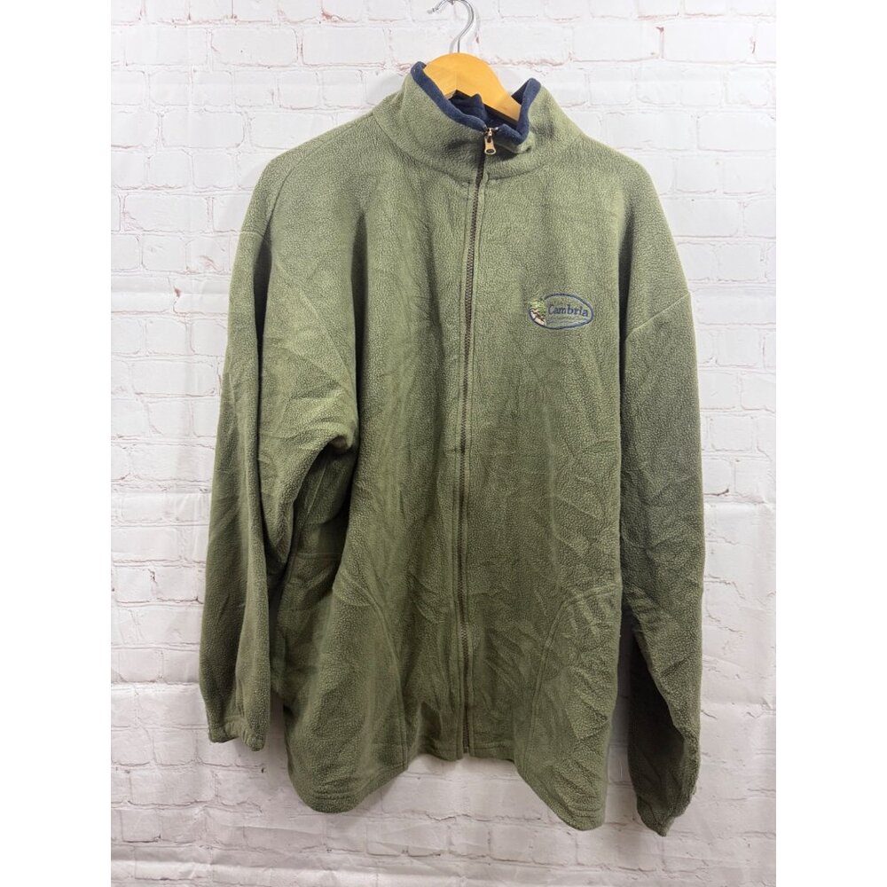 Tipsy Full Zip Fleece Jacket Mens Size XL Olive Green Blue Cambria Chest Logo